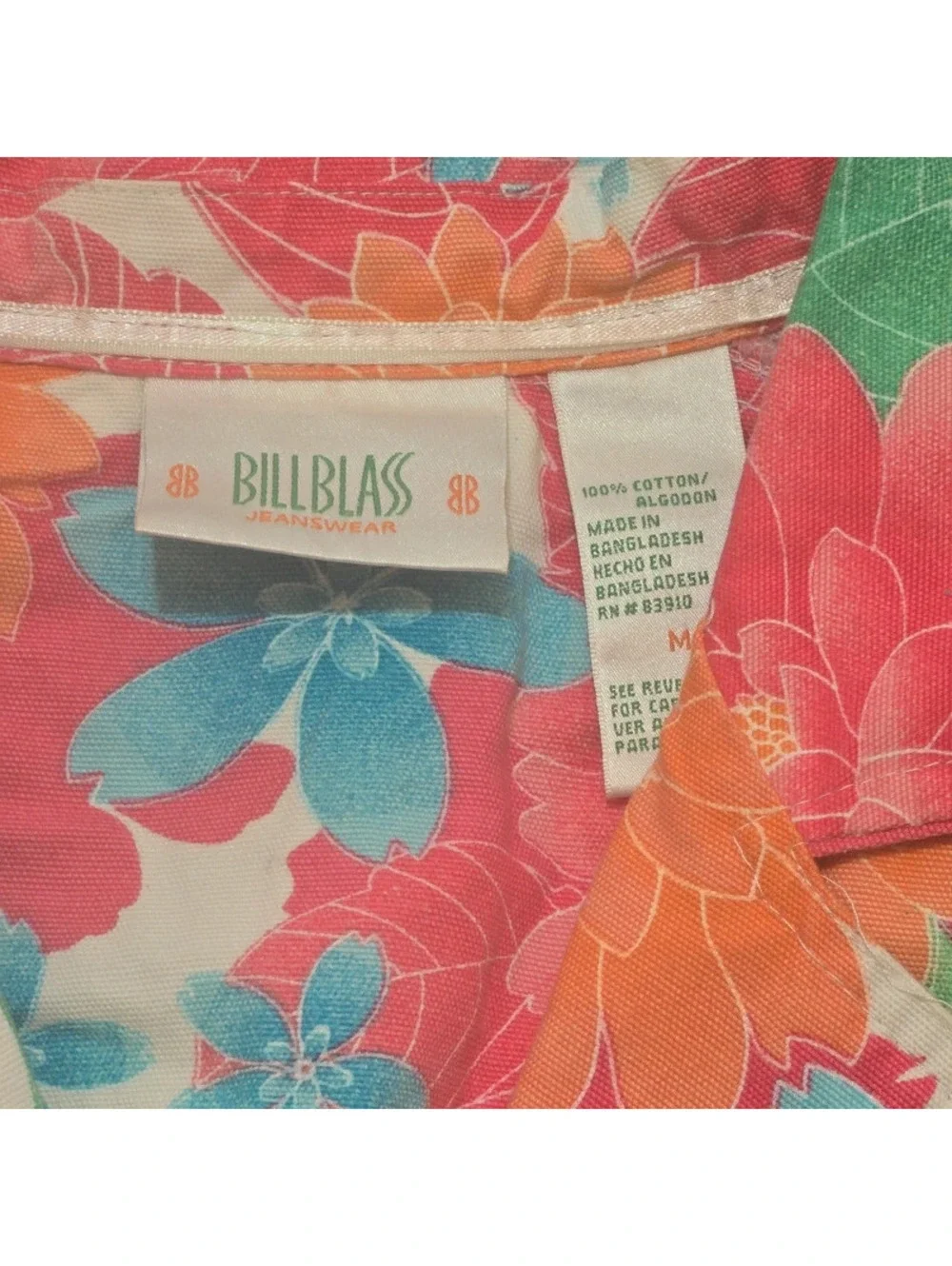 Vintage Bill Blass Floral Cotton Blazer Jacket White Buttons Flap Pockets M